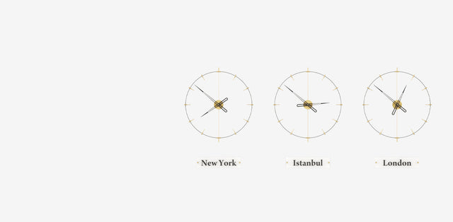 Lounge Clocks Featuring Berlin, New York, Istanbul, and London world wall clock, lounge wall clocks, reception wall clock, hotel wall clock designs.